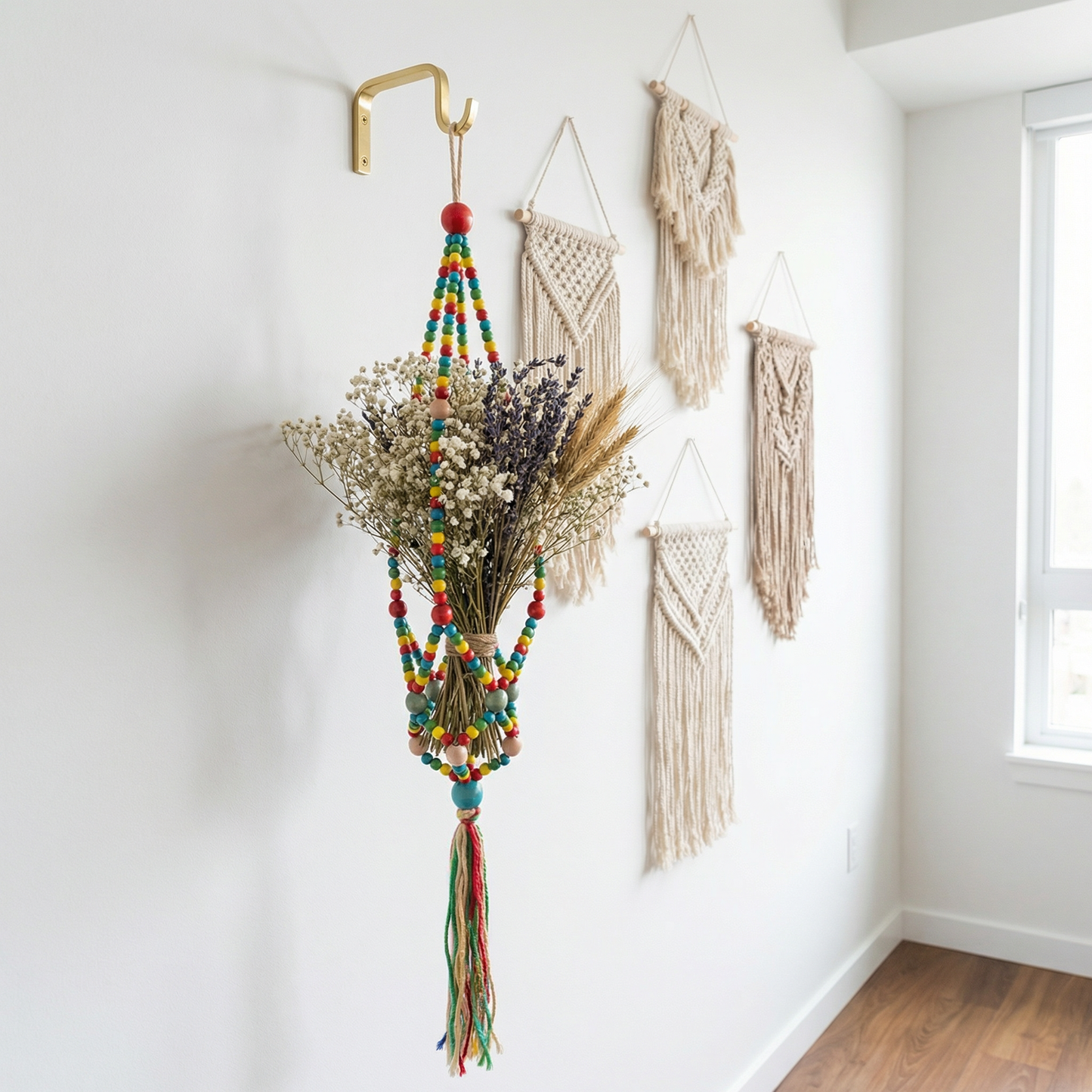 Rainbow Macrame Plant Holder | Bohemian Decorative Hanging Flowerpot Holder