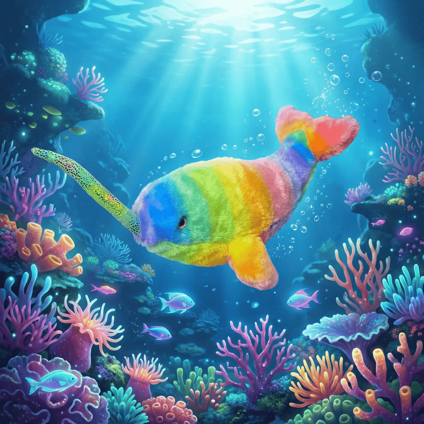 Rainbow Narwhal Stuffed Animal 12" | Rainbowkins Narwhal by Wild Republic