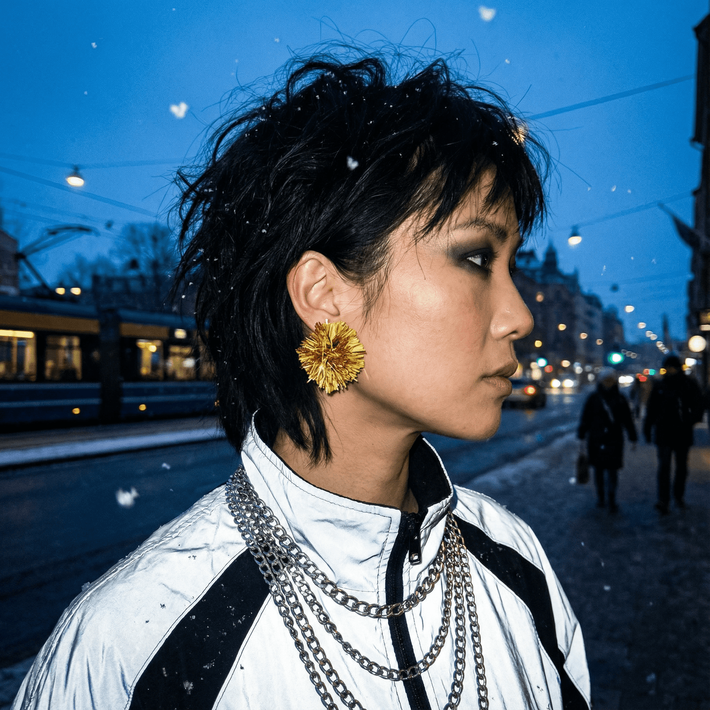 Rainbow Party Earrings | Mylar Pom Pom in Gold