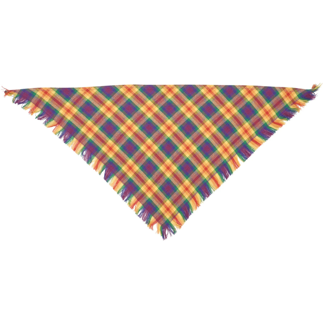 Rainbow Plaid Pet Bandana Set | Pride Dog Bandanas | Rainbow Paw & Plaid Cotton Pet Scarf Set