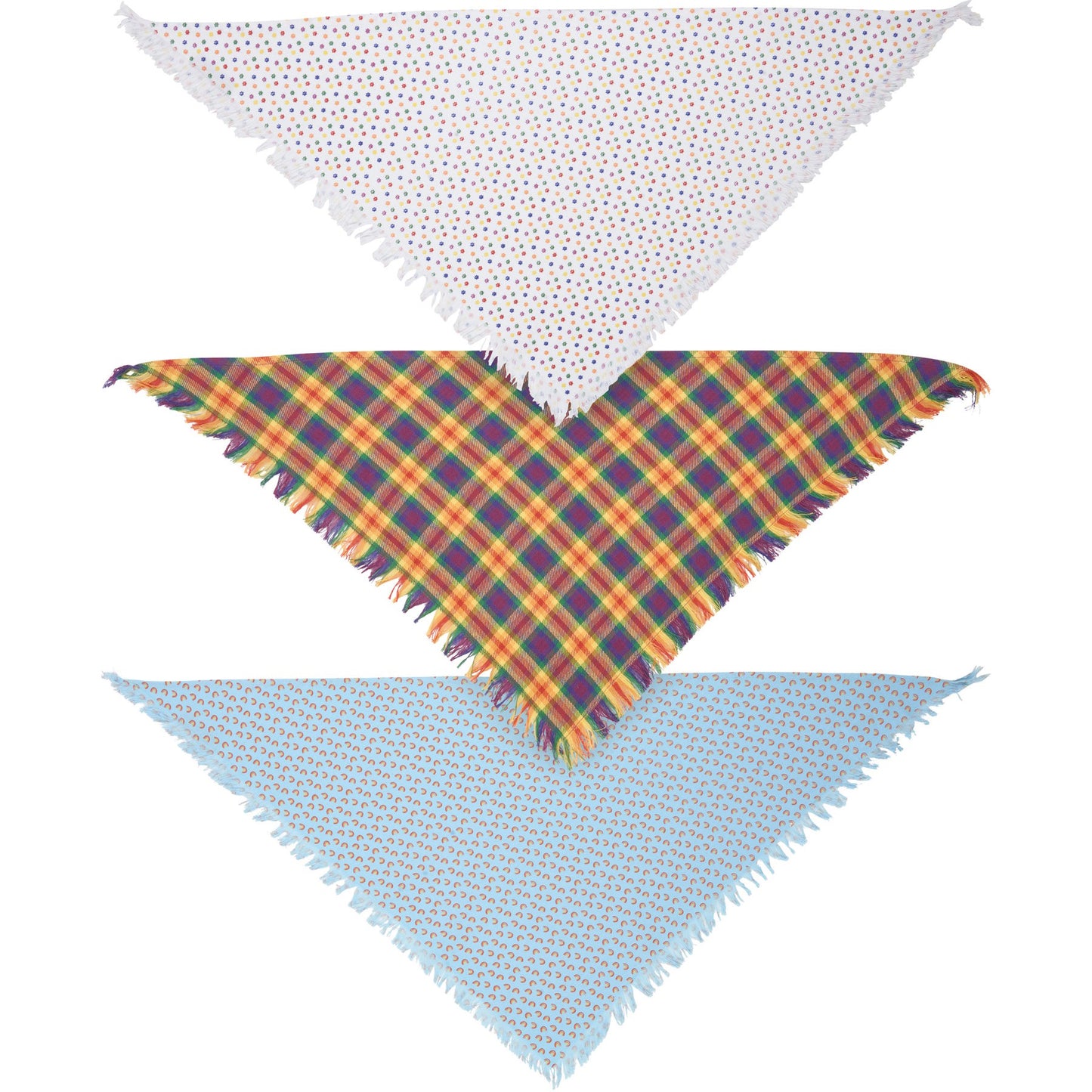 Rainbow Plaid Pet Bandana Set | Pride Dog Bandanas | Rainbow Paw & Plaid Cotton Pet Scarf Set