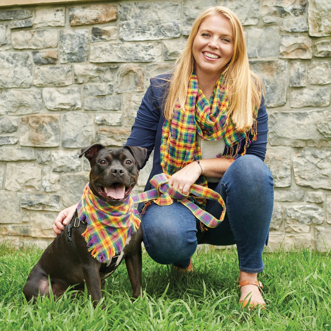Rainbow Plaid Pet Bandana Set | Pride Dog Bandanas | Rainbow Paw & Plaid Cotton Pet Scarf Set