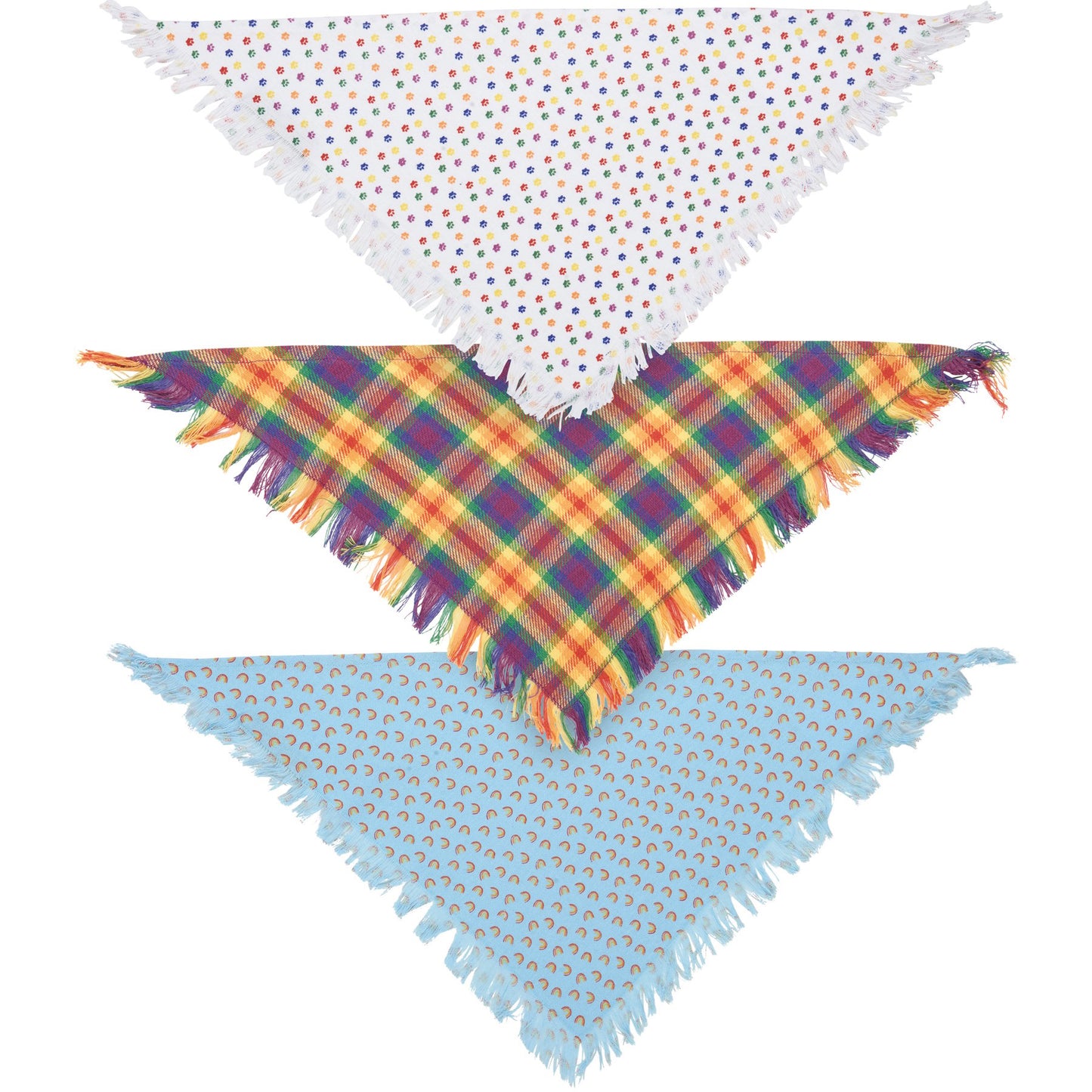 Rainbow Plaid Pet Bandana Set | Pride Dog Bandanas | Rainbow Paw & Plaid Cotton Pet Scarf Set