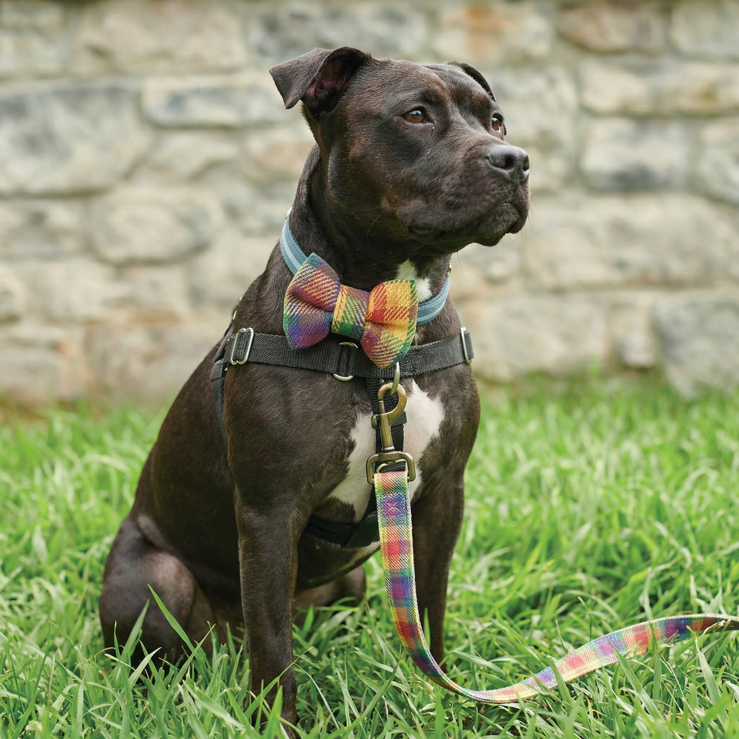 Rainbow Plaid Pet Bow Tie Set | LGBTQ Pride Pet Accessories | Gift For Cat/Dog Lover