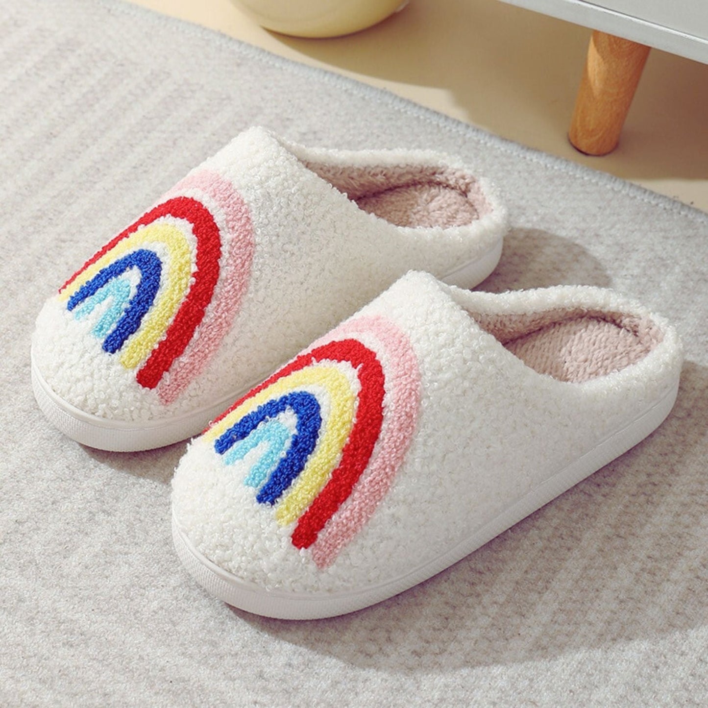 Rainbow Plush Cozy Women's Slippers | Giftable Slip-On Mules House Shoes