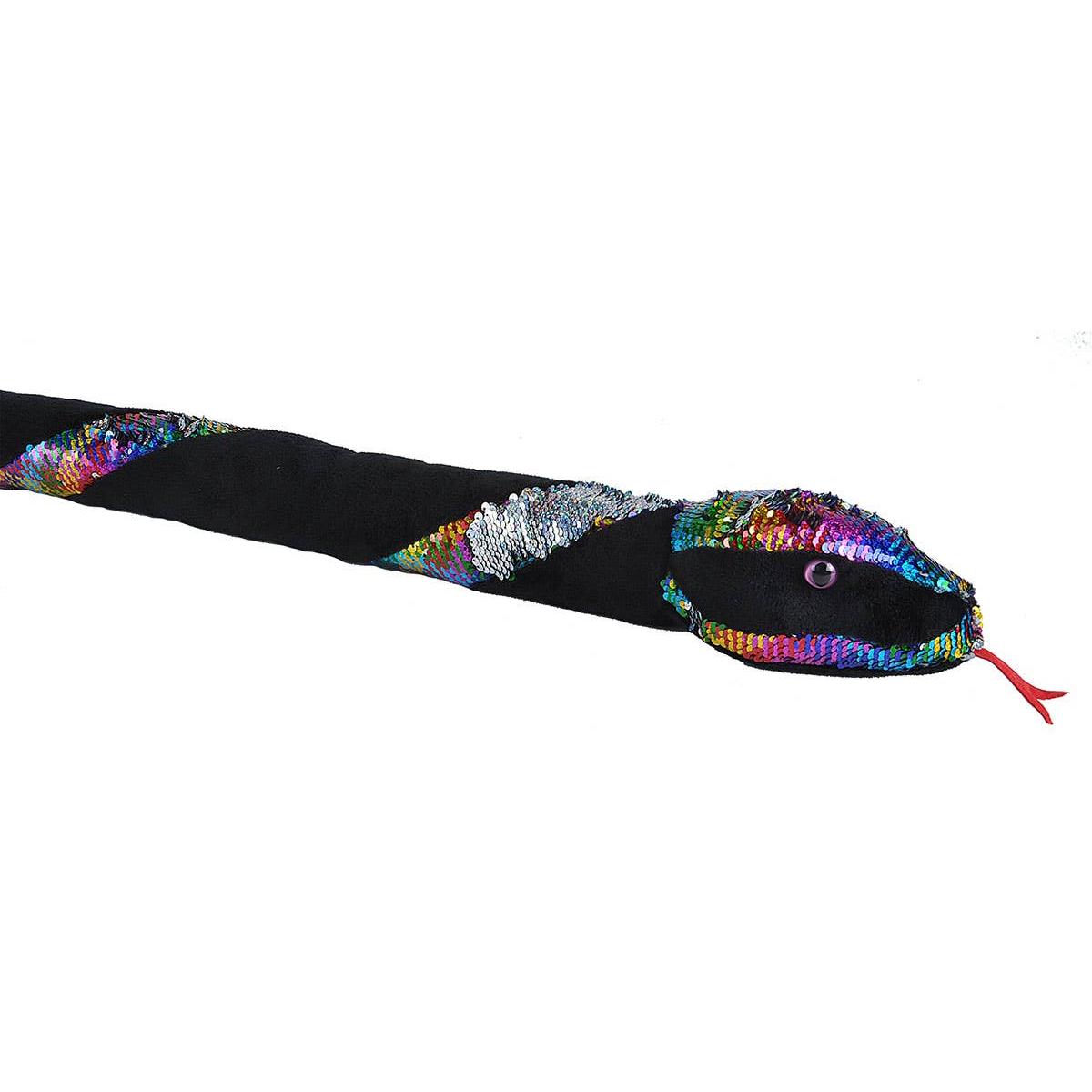 Rainbow Sequin Long Snake Stuffed Animal 54" | 4.5 Foot Long Plush Snake