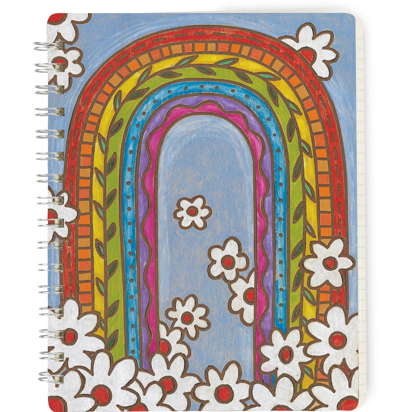 Rainbow Spiral Notebook | Double-sided 120 Lined Pages Wood Burned Art Style Journal