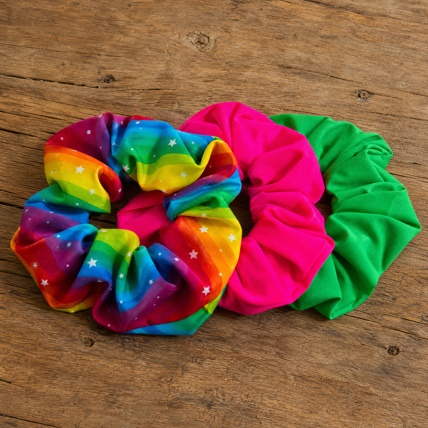 Rainbow Star Scrunchie 3-Pack | Nylon Hair Ties for All Hair Types