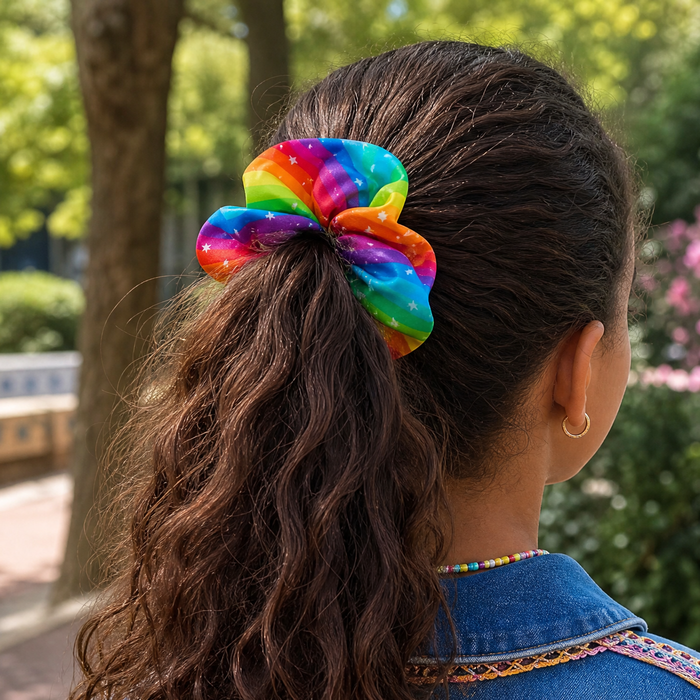 Rainbow Star Scrunchie 3-Pack | Nylon Hair Ties for All Hair Types