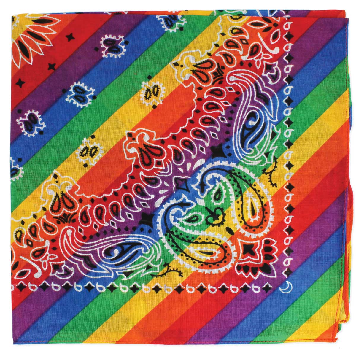 Rainbow Stripe Paisley Print Cotton Bandana