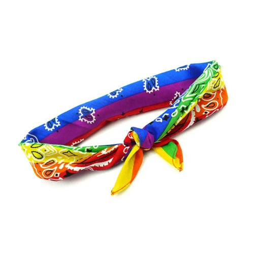 Rainbow Stripe Paisley Print Cotton Bandana