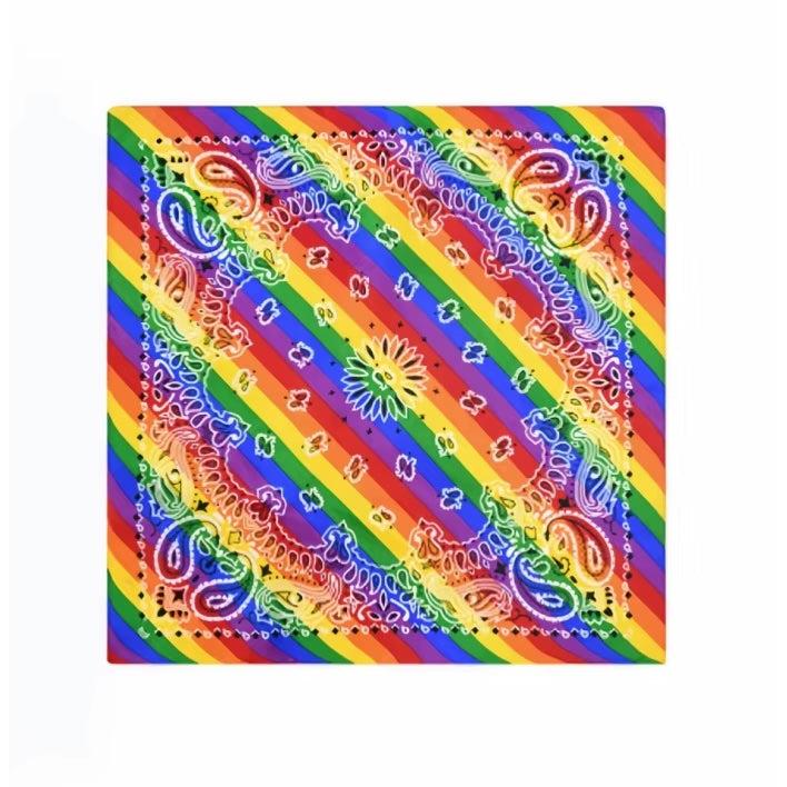 Rainbow Stripe Pride Paisley Print Cotton Bandana-Paper & Quartz-The Bullish Store