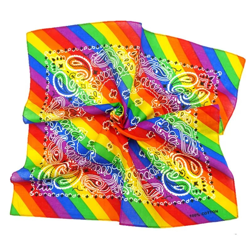 Rainbow Stripe Pride Paisley Print Cotton Bandana-Paper & Quartz-The Bullish Store