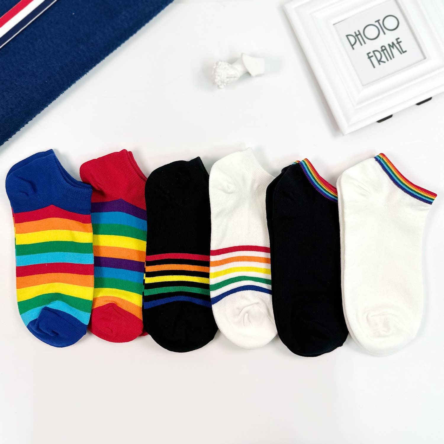 Rainbow Women's Ankle Socks in White | Pride LGBTQ Socks [Size 5-10]