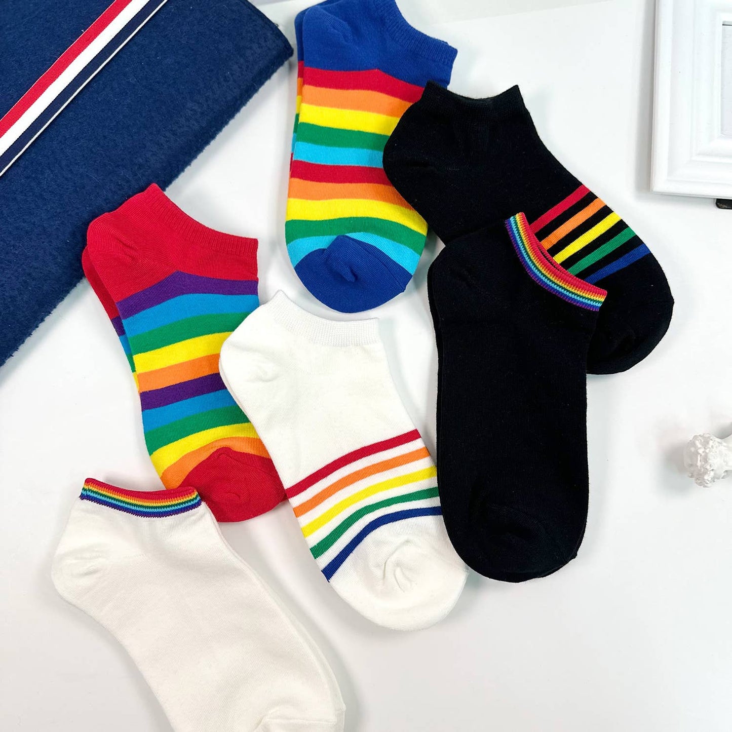 Rainbow Women's Ankle Socks in White | Pride LGBTQ Socks [Size 5-10]