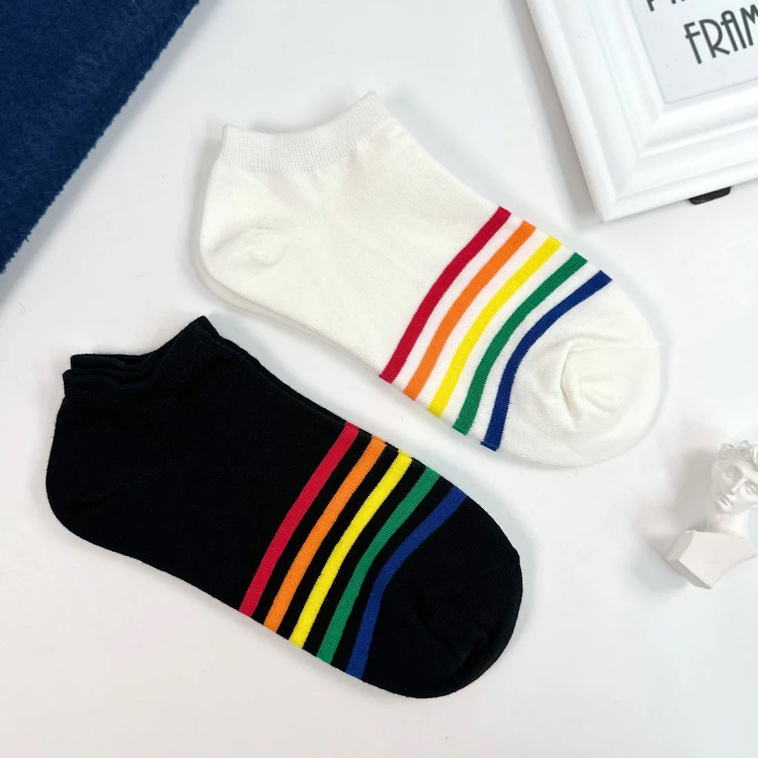 Rainbow Women's Ankle Socks in White | Pride LGBTQ Socks [Size 5-10]