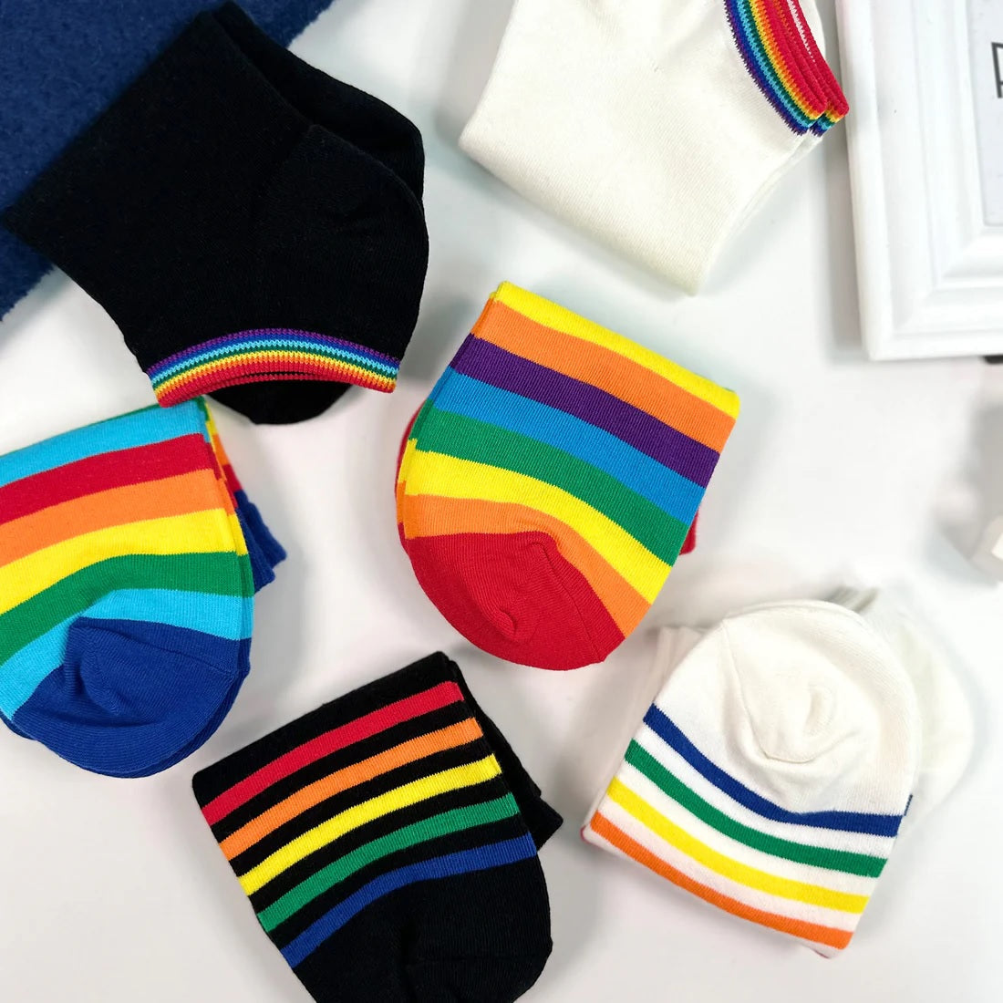 Rainbow Women's Ankle Socks in White | Pride LGBTQ Socks [Size 5-10]