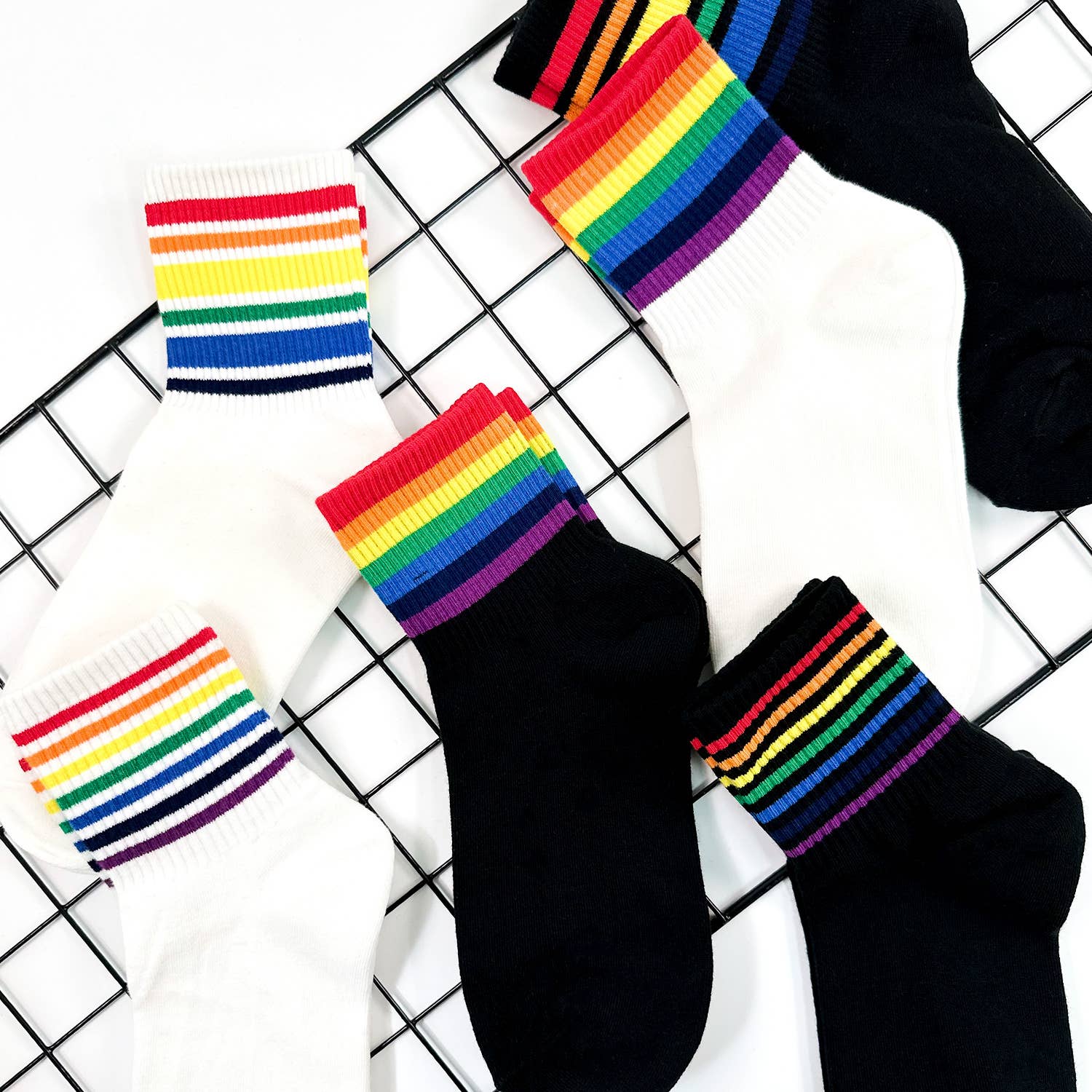 Rainbow Women's Crew Socks in White or Black | LGBTQ Pride [Size 5-10]