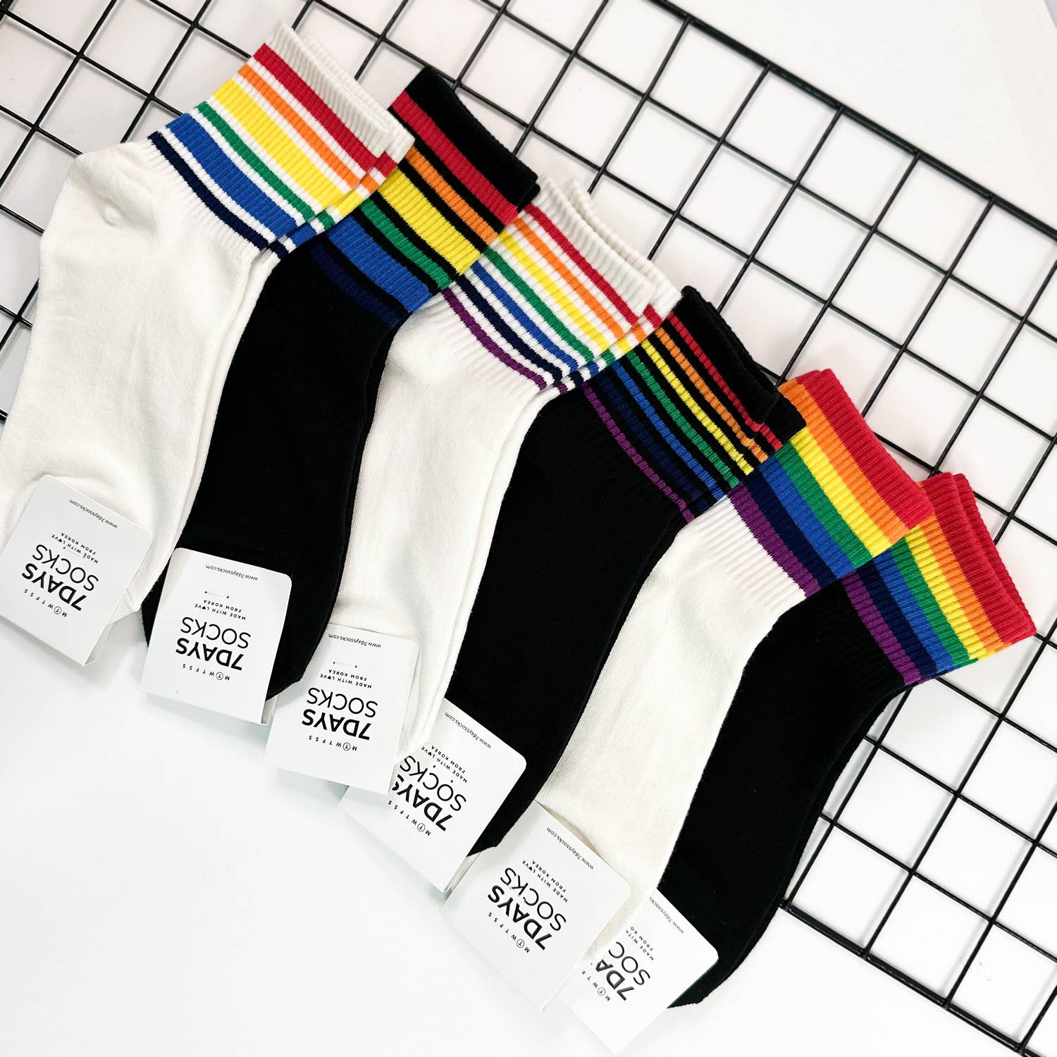 Rainbow Women's Crew Socks in White or Black | LGBTQ Pride [Size 5-10]