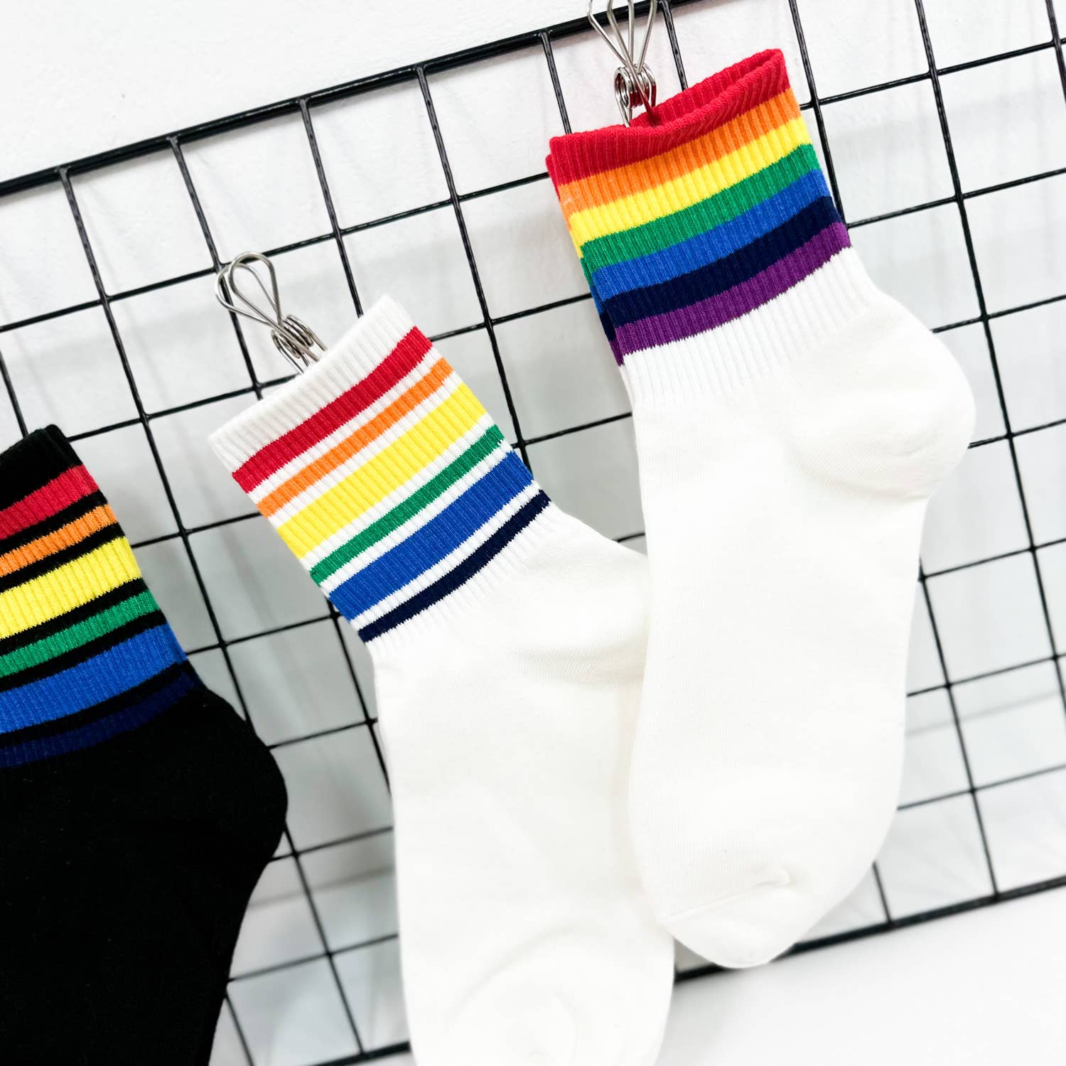 Rainbow Women's Crew Socks in White or Black | LGBTQ Pride [Size 5-10]