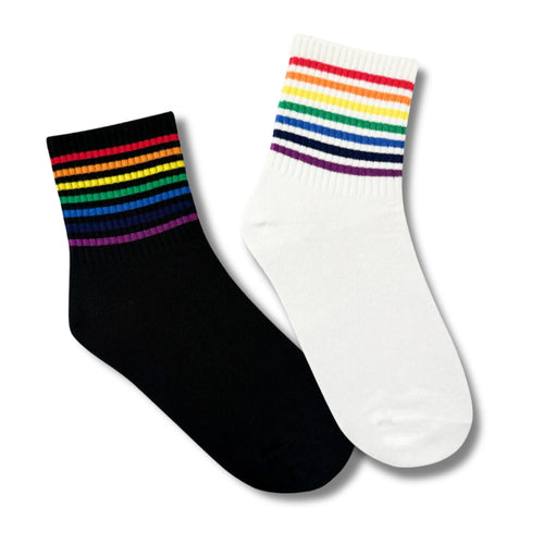 Rainbow Women's Crew Socks in White or Black | LGBTQ Pride [Size 5-10]