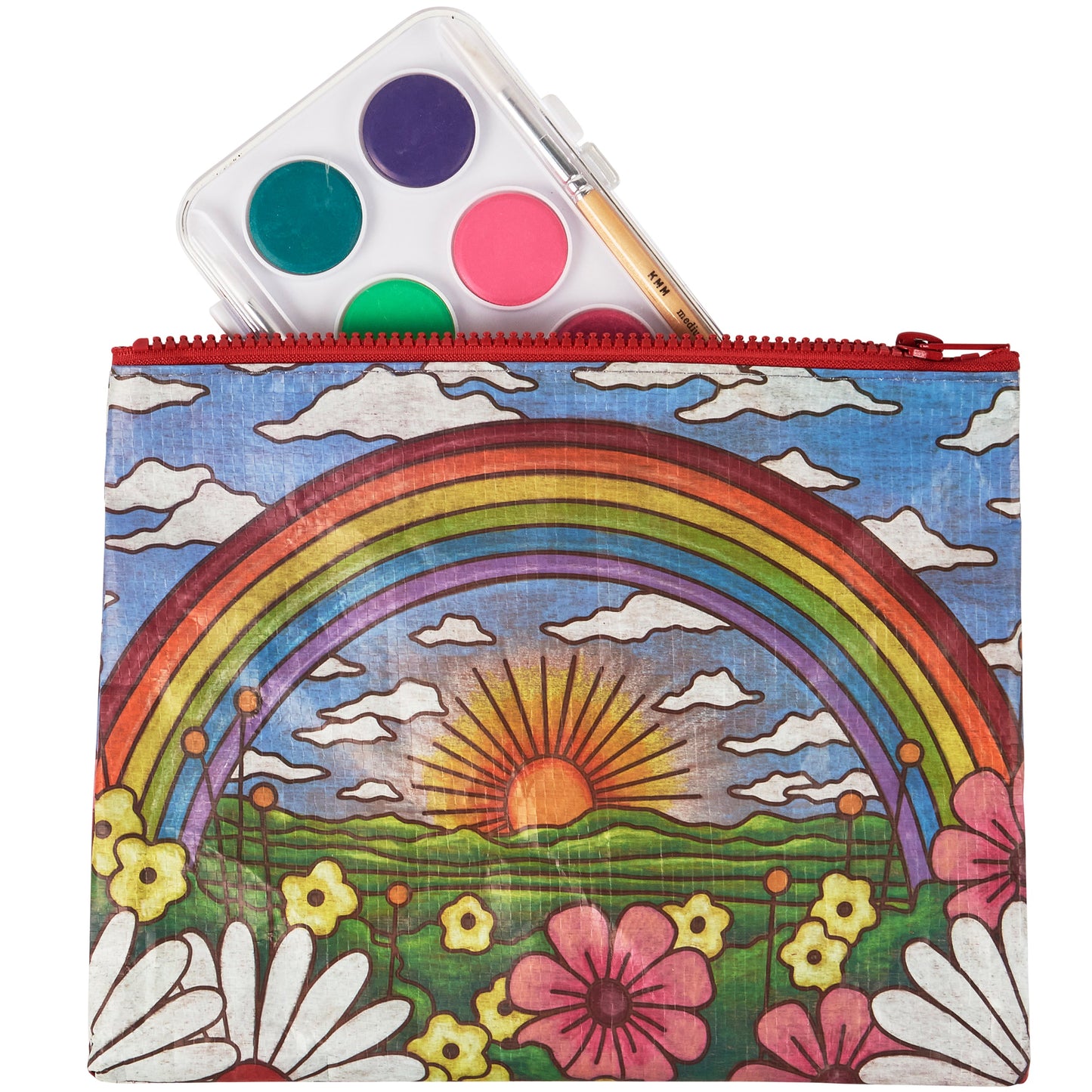 Rainbow and Sunrise Double-sided Zipper Pouch | Recycled Material Wallet Organizer | 9.50" x 7"