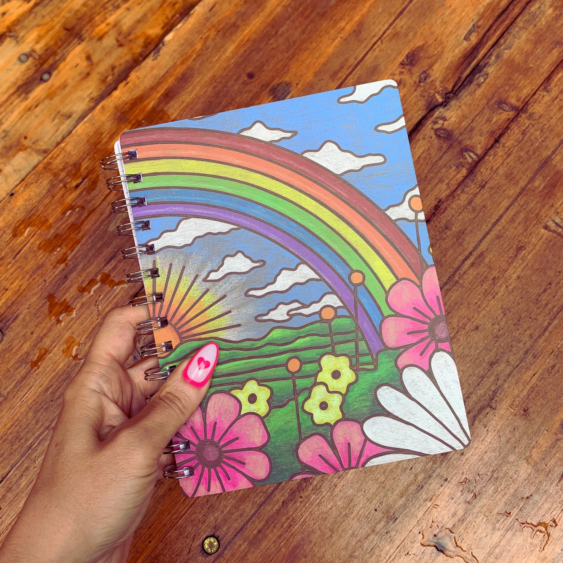 Rainbow and Sunrise Spiral Notebook | Double-Sided Journal | 120 Lined Pages