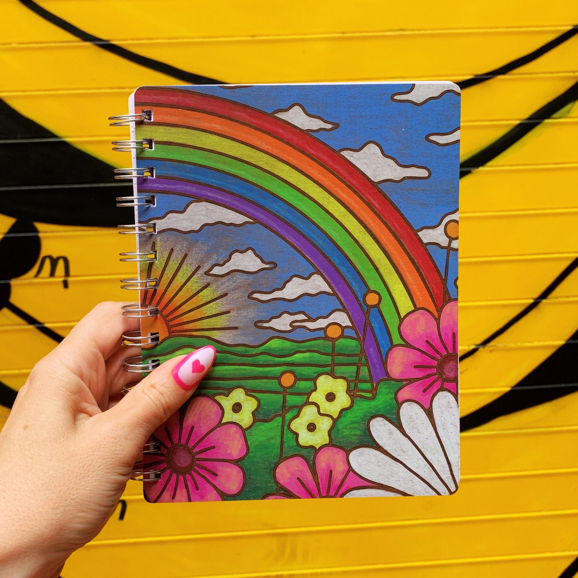 Rainbow and Sunrise Spiral Notebook | Double-Sided Journal | 120 Lined Pages