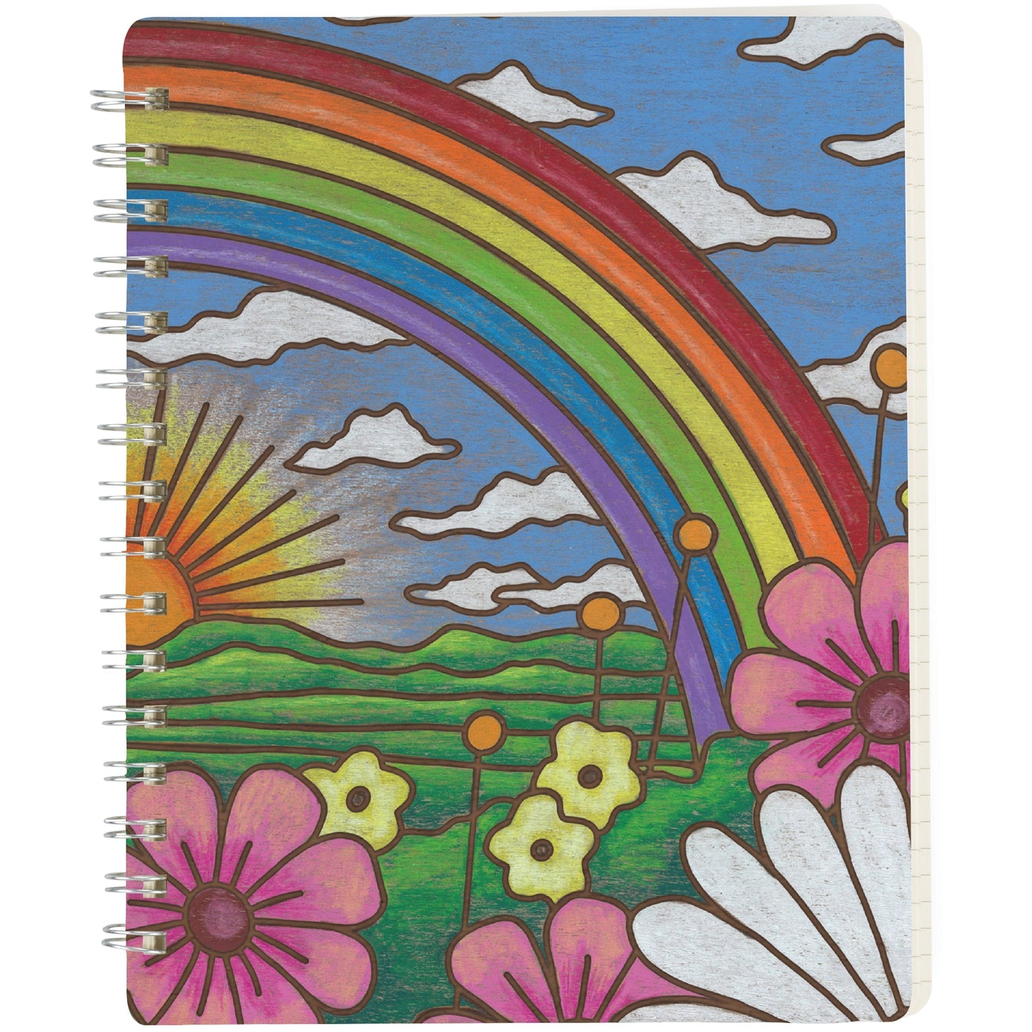 Rainbow and Sunrise Spiral Notebook | Double-Sided Journal | 120 Lined Pages