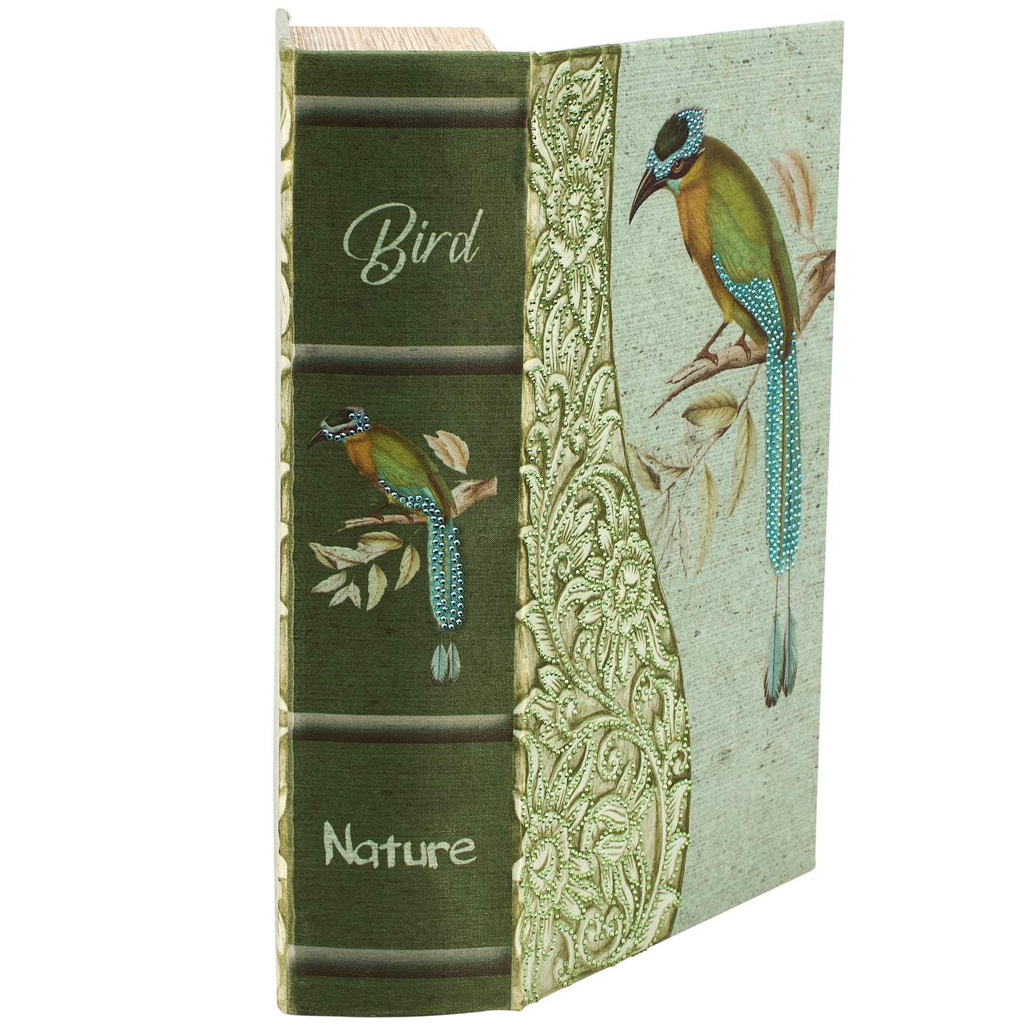 Rainforest Bird & Florals Book Box | Vintage Book Shaped Storage Stash Trinket Box