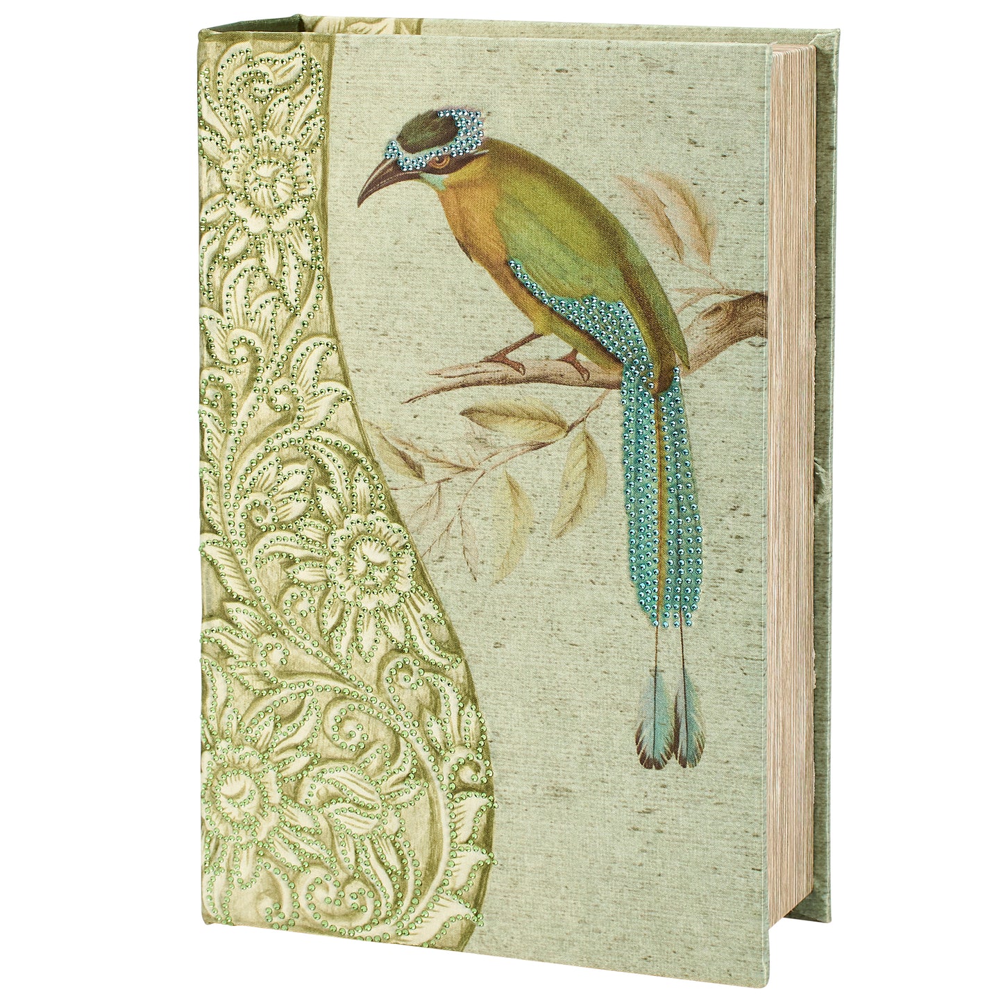 Rainforest Bird & Florals Book Box | Vintage Book Shaped Storage Stash Trinket Box
