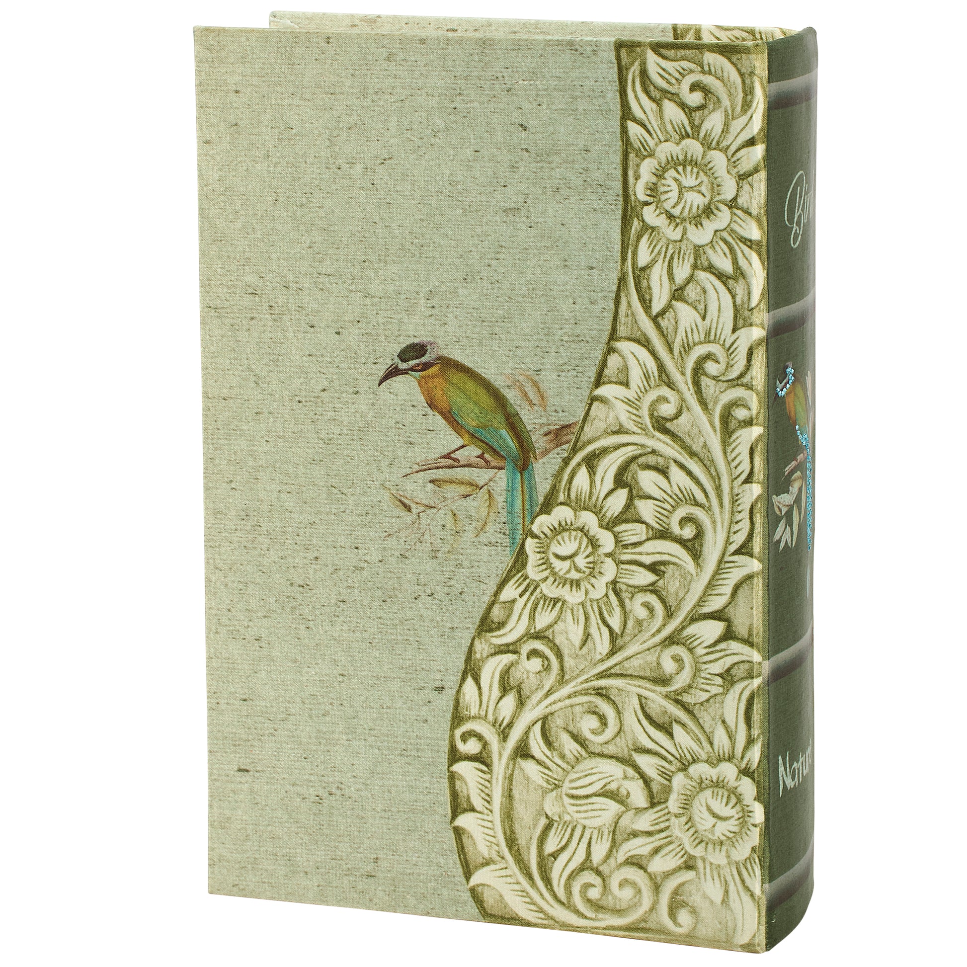 Rainforest Bird & Florals Book Box | Vintage Book Shaped Storage Stash Trinket Box