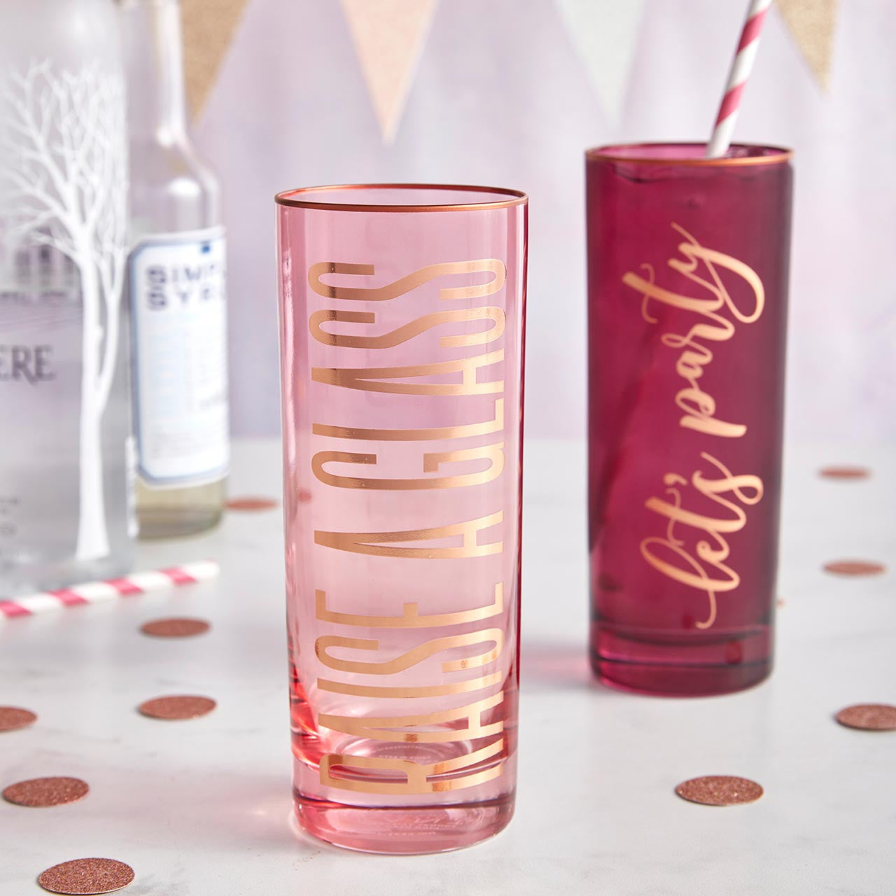 Raise A Glass Collins Cocktail Glass in Pink | 17 oz.