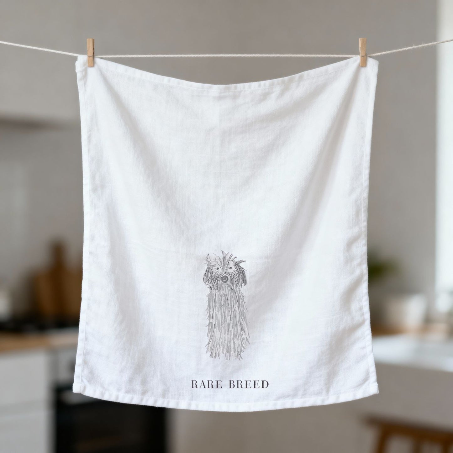 Rare Breed Tea Towel | Dog Illustration Thirsty Boy Dish Towel | Cotton Flour Sack Kitchen Towel | 30" x 30"