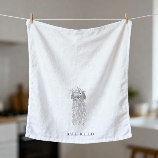 Rare Breed Tea Towel | Dog Illustration Thirsty Boy Dish Towel | Cotton Flour Sack Kitchen Towel | 30" x 30"