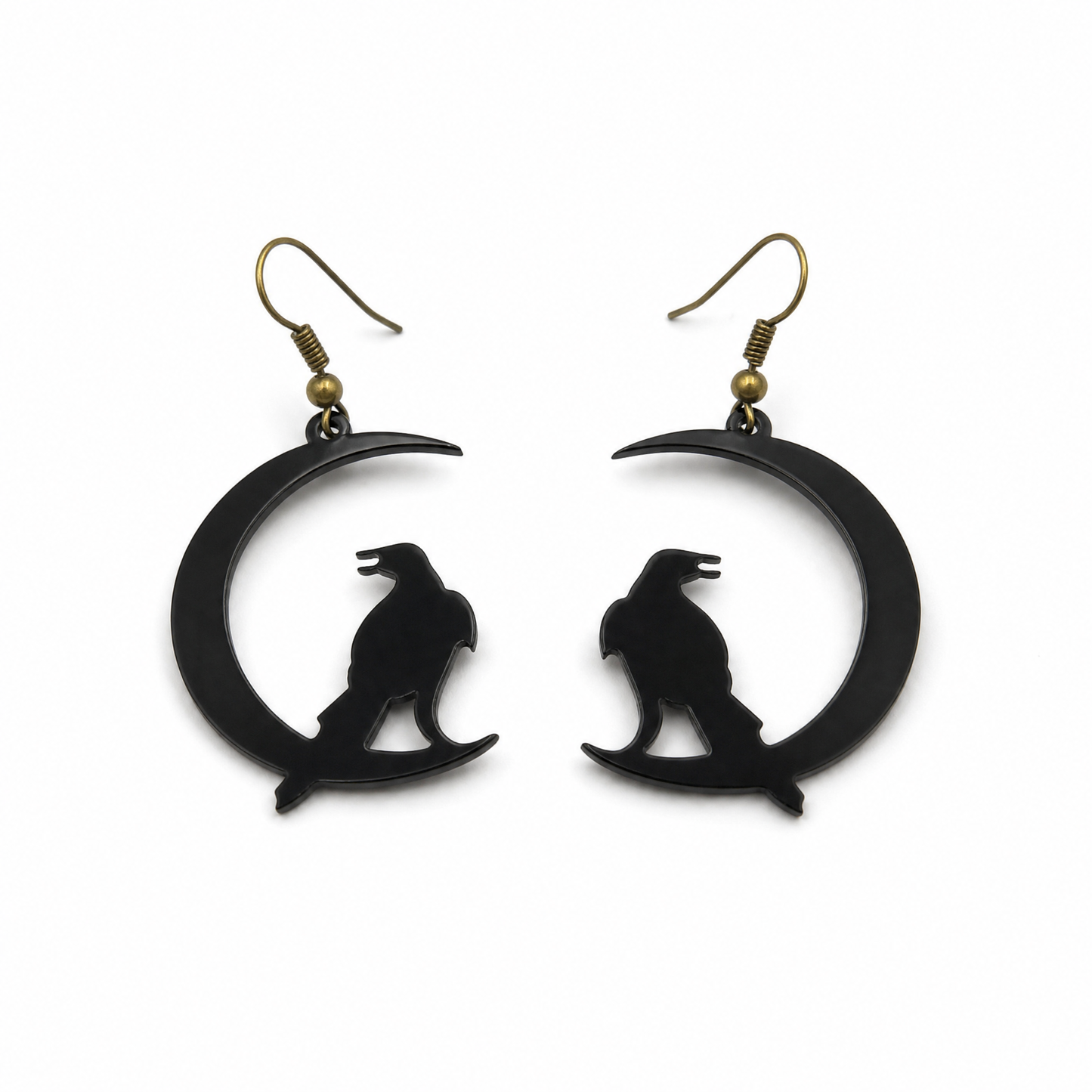 Raven On Black Moon Earrings | Gothic Dark Moon Dangle Earrings