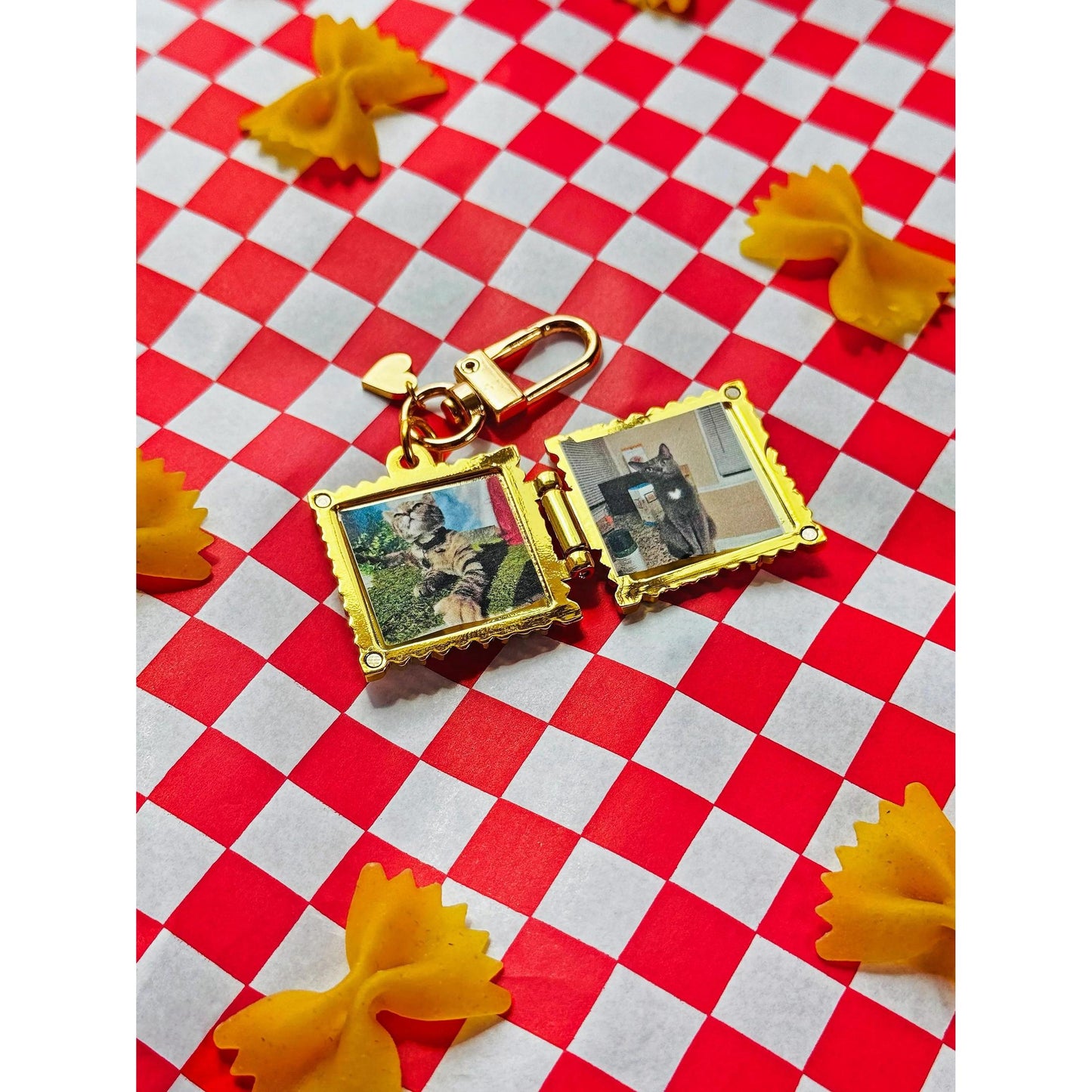 Ravioli Locket Keychain | Tiny Pasta Key Holder in Gold Plated