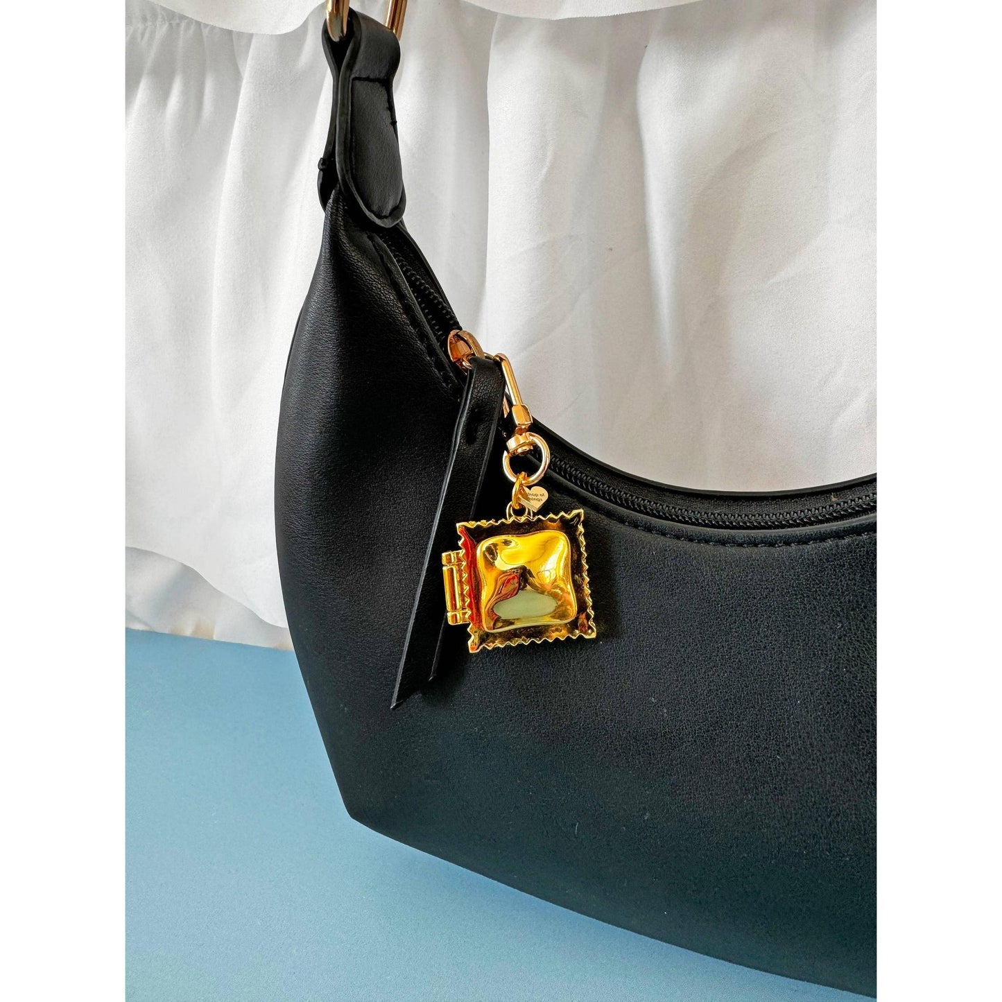 Ravioli Locket Keychain | Tiny Pasta Key Holder in Gold Plated