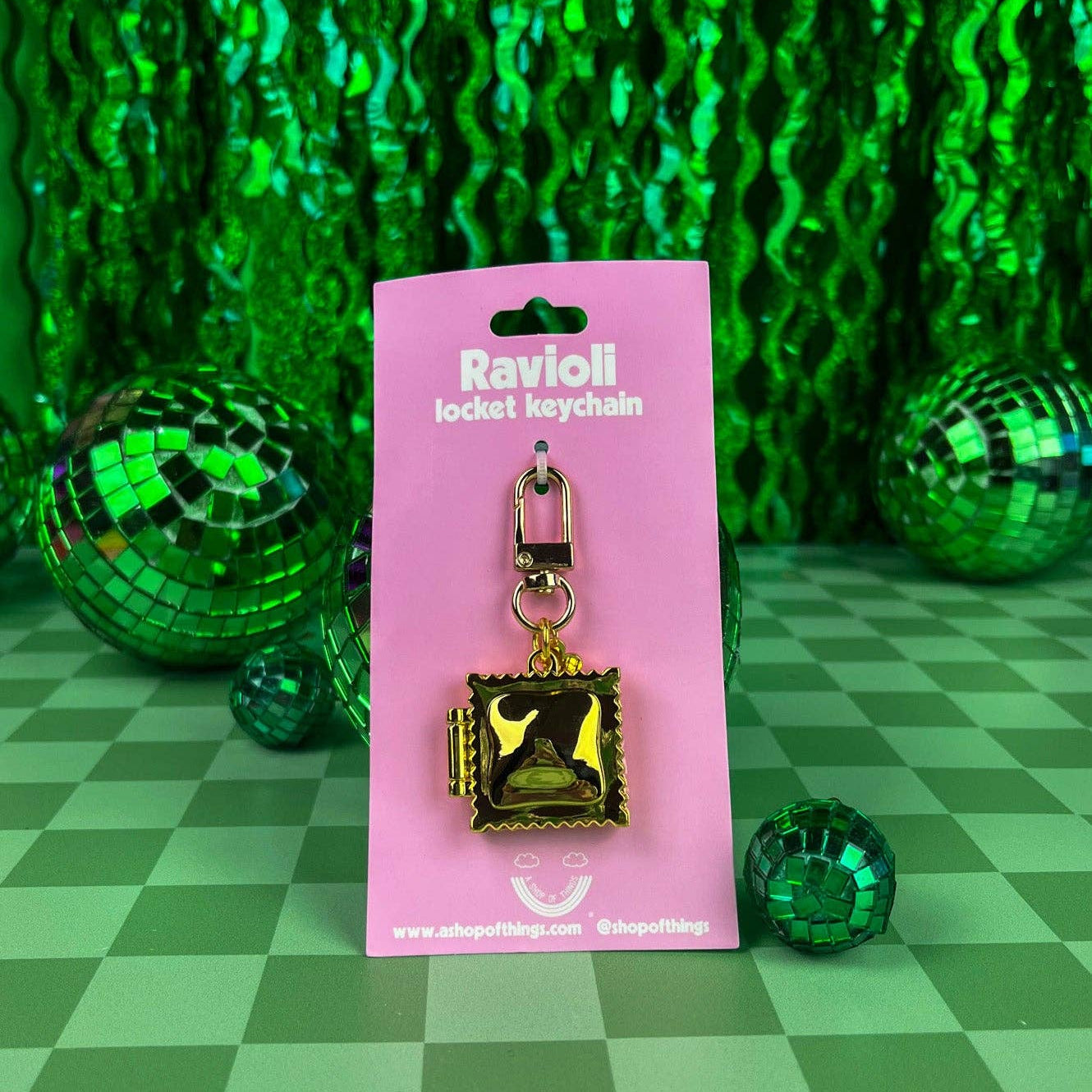 Ravioli Locket Keychain | Tiny Pasta Key Holder in Gold Plated
