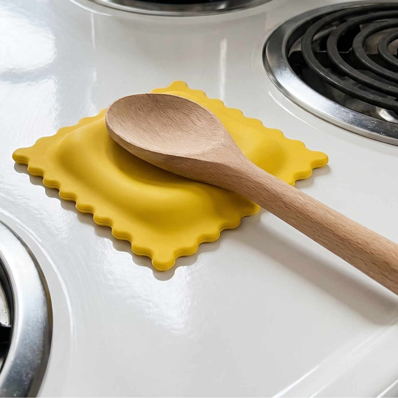 Ravioli Spoon Rest | Square Silicone Pasta Themed Holder for Ladle or Spatula