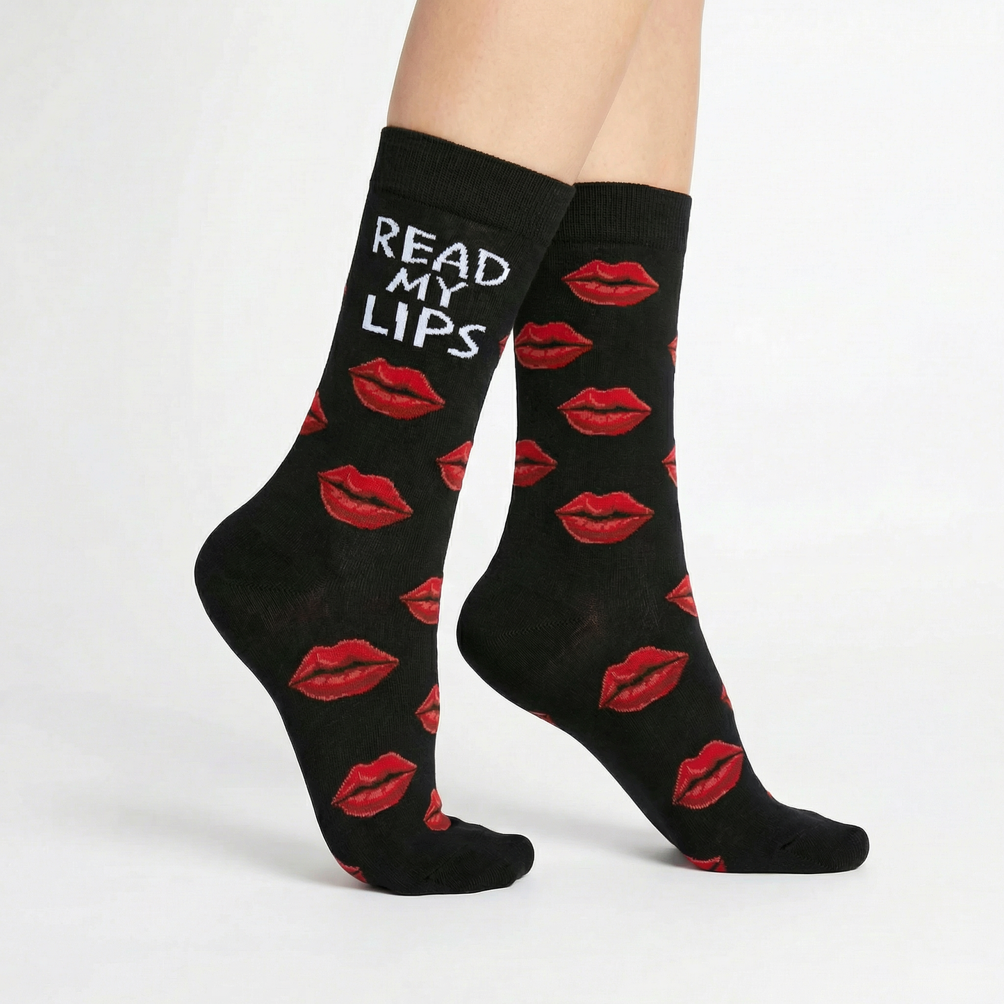 Read My Lips Socks | Sassy Valentine Red Lips Novelty Crew Socks