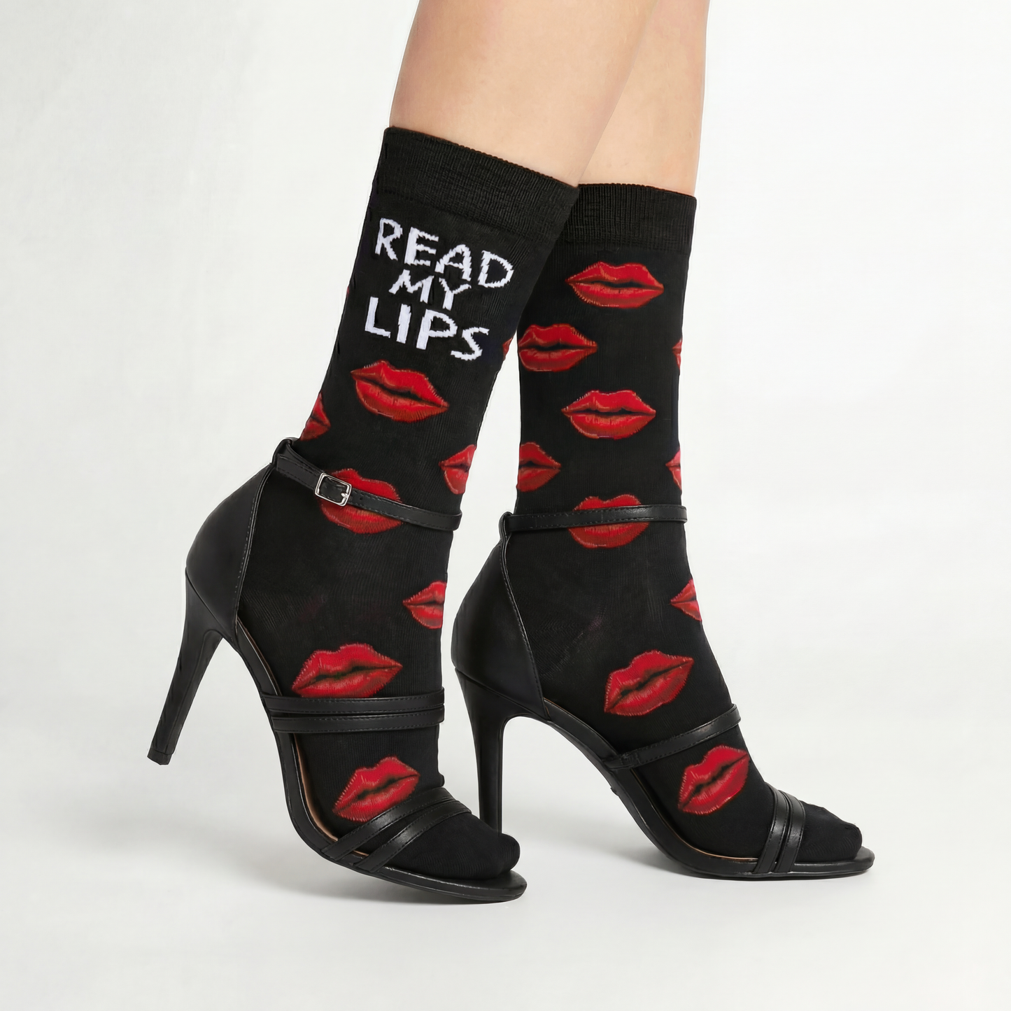 Read My Lips Socks | Sassy Valentine Red Lips Novelty Crew Socks