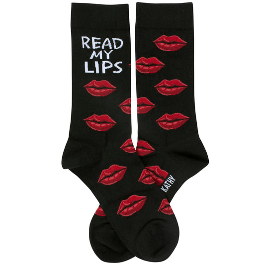 Read My Lips Socks | Sassy Valentine Red Lips Novelty Crew Socks