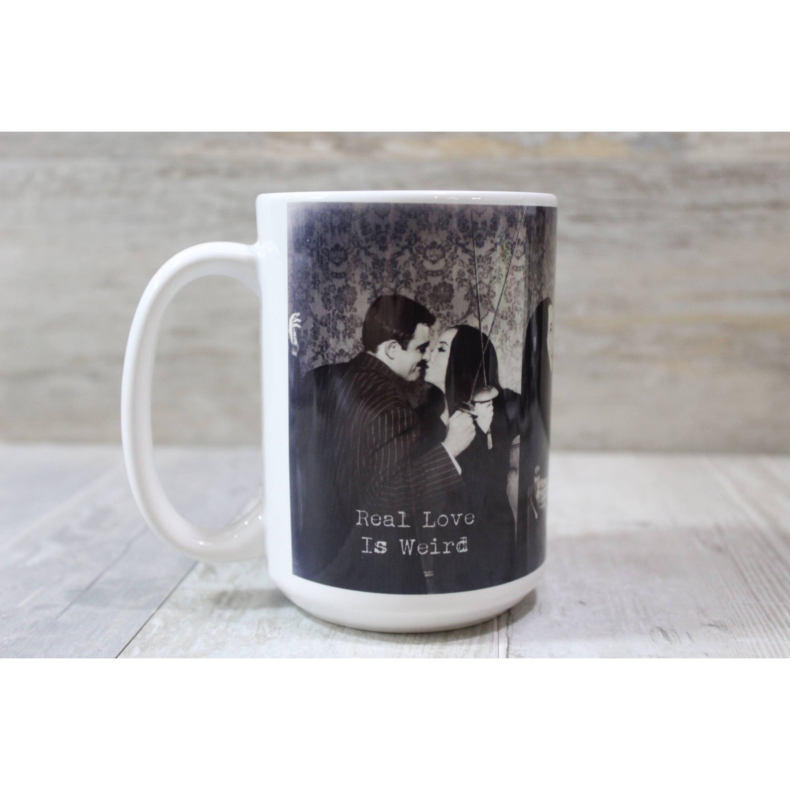Real Love Is Weird Morticia and Gomez Ceramic Coffee Mug | The Addams Tea Cup | 15 oz