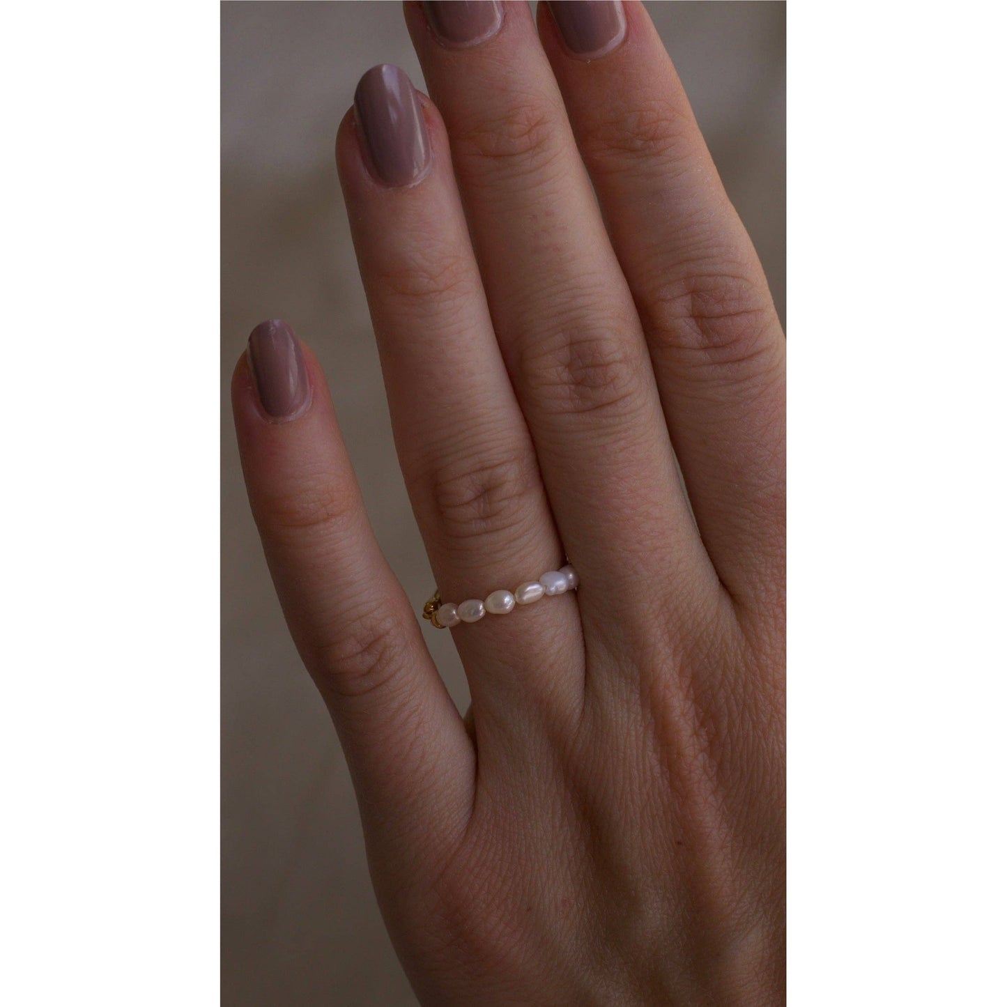 Real Pearls Hubert Half Pearl Half Gold Band Textured Ring | Gold Plated Stainless Steel Jewelry