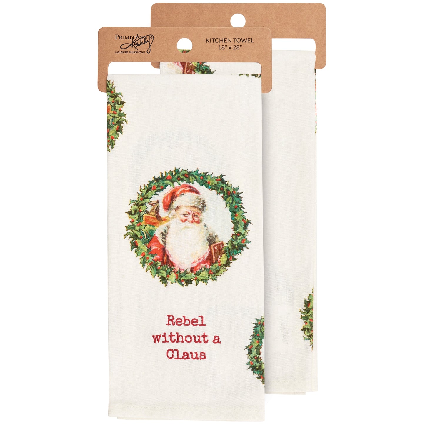 Rebel Without A Claus Kitchen Towel | Christmas-themed Cotton Hand Tea Dish Cloth | 18" x 28"