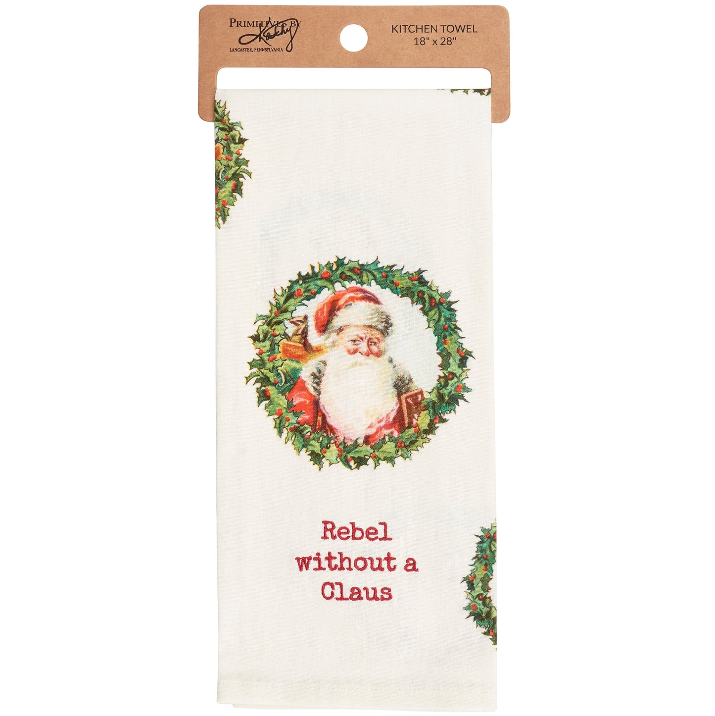 Rebel Without A Claus Kitchen Towel | Christmas-themed Cotton Hand Tea Dish Cloth | 18" x 28"