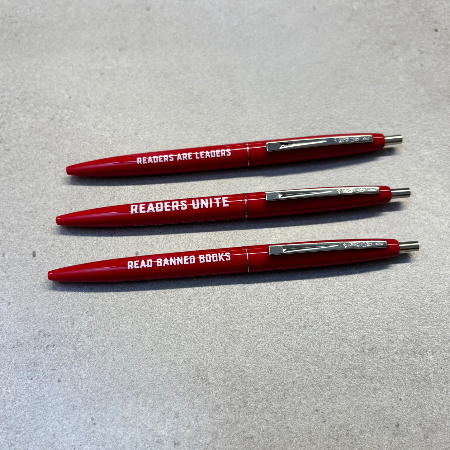 Rebellious Reader Pen Set | 3 Pieces Bic Click Red Ballpoint Pen | Read Banned Books