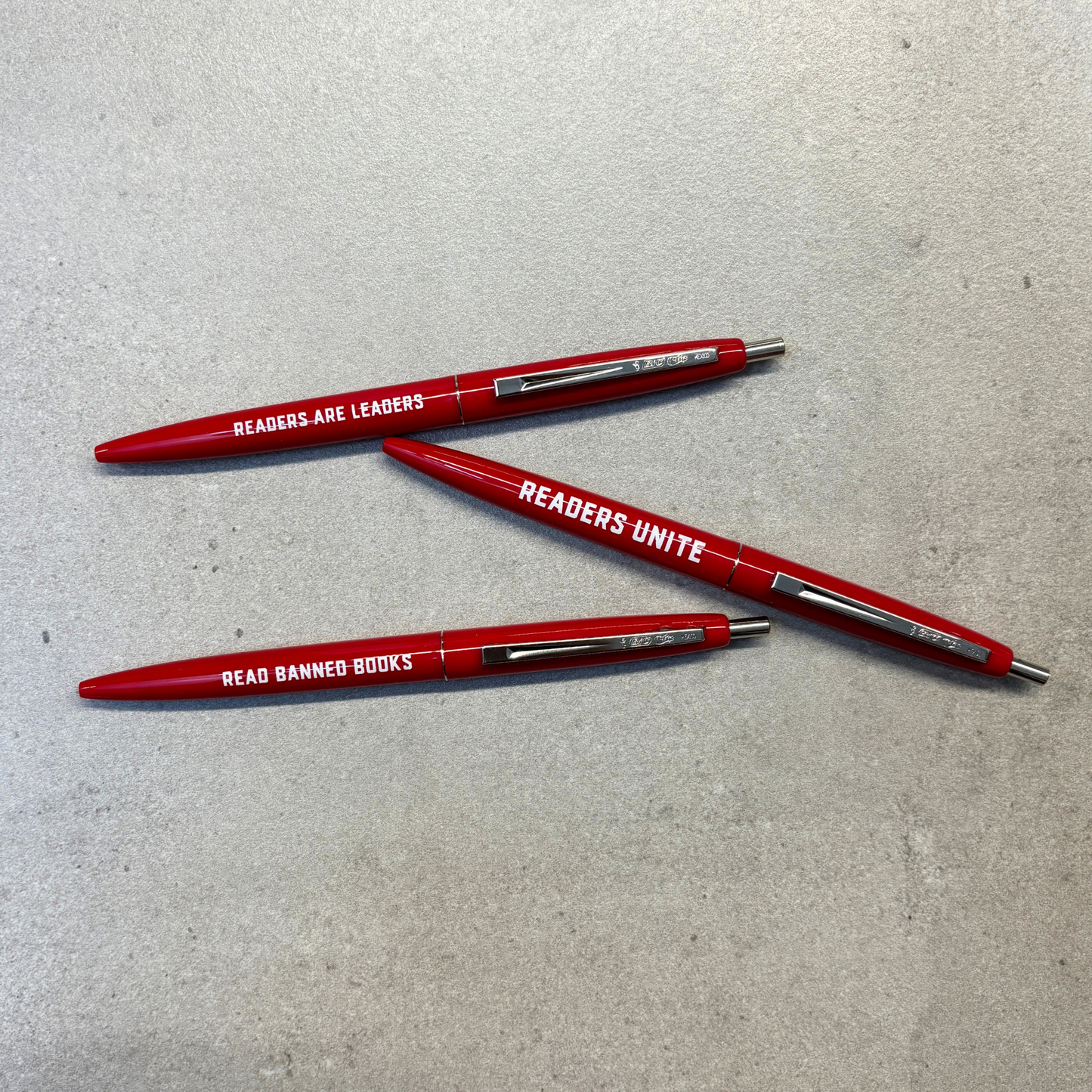 Rebellious Reader Pen Set | 3 Pieces Bic Click Red Ballpoint Pen | Read Banned Books