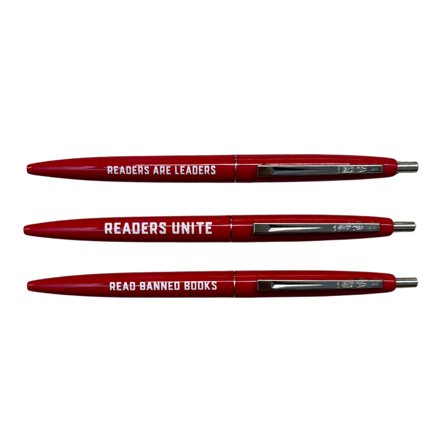 Rebellious Reader Pen Set | 3 Pieces Bic Click Red Ballpoint Pen | Read Banned Books
